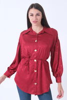 Bordo Gömlek Yaka Desenli Saten Tunik 45951991.04 - 3