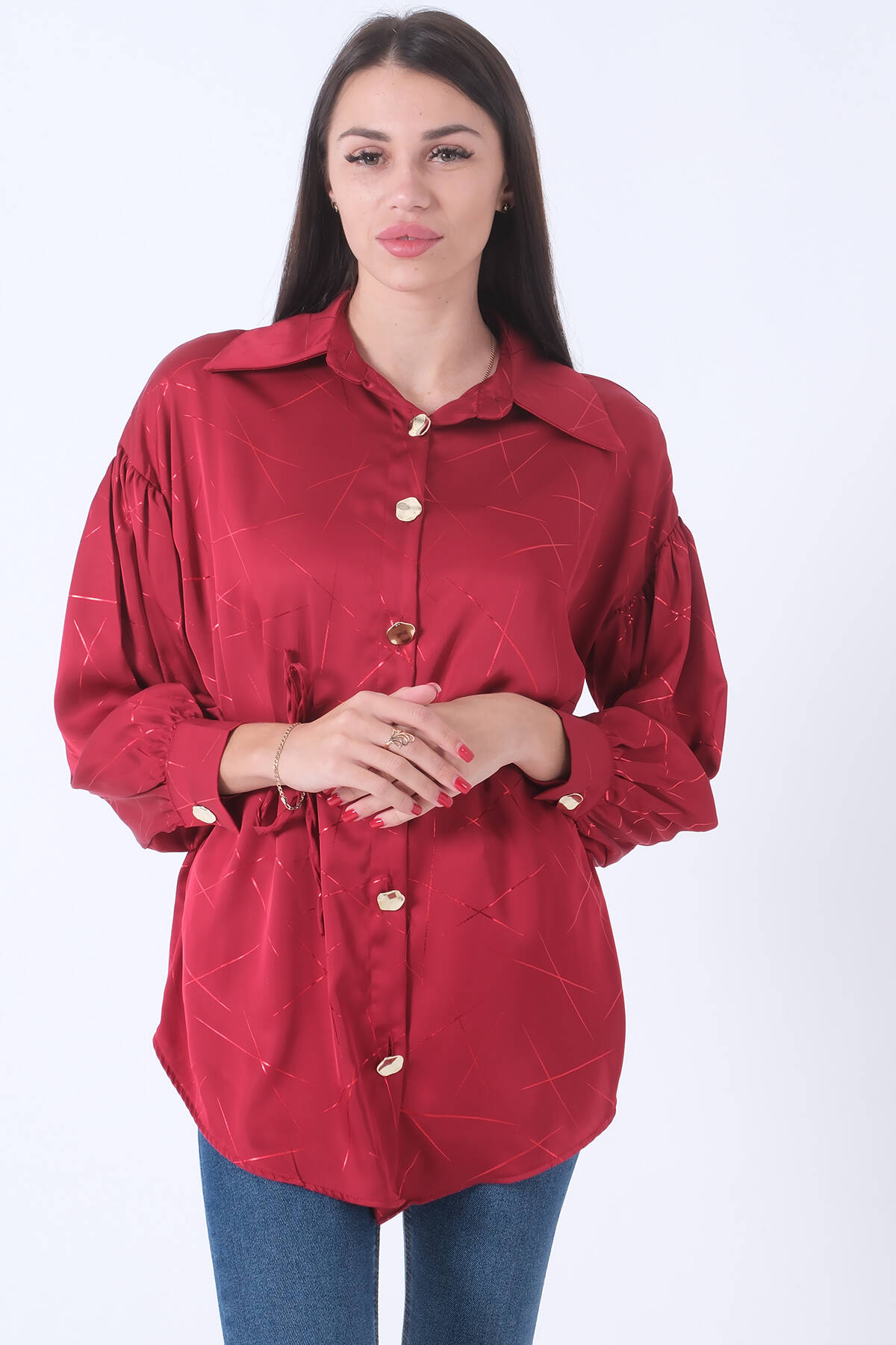 Bordo Gömlek Yaka Desenli Saten Tunik 45951991.04 - Ardanewline (1)