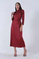 Bordo Kalem Kesim Çiçek Detaylı Saten Tesettür Abiye 4593298.04 - 2