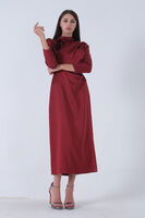 Bordo Kalem Kesim Çiçek Detaylı Saten Tesettür Abiye 4593298.04 - 3