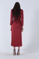 Bordo Kalem Kesim Çiçek Detaylı Saten Tesettür Abiye 4593298.04 - 5