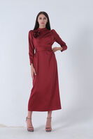 Bordo Kalem Kesim Çiçek Detaylı Saten Tesettür Abiye 4593298.04 - 6