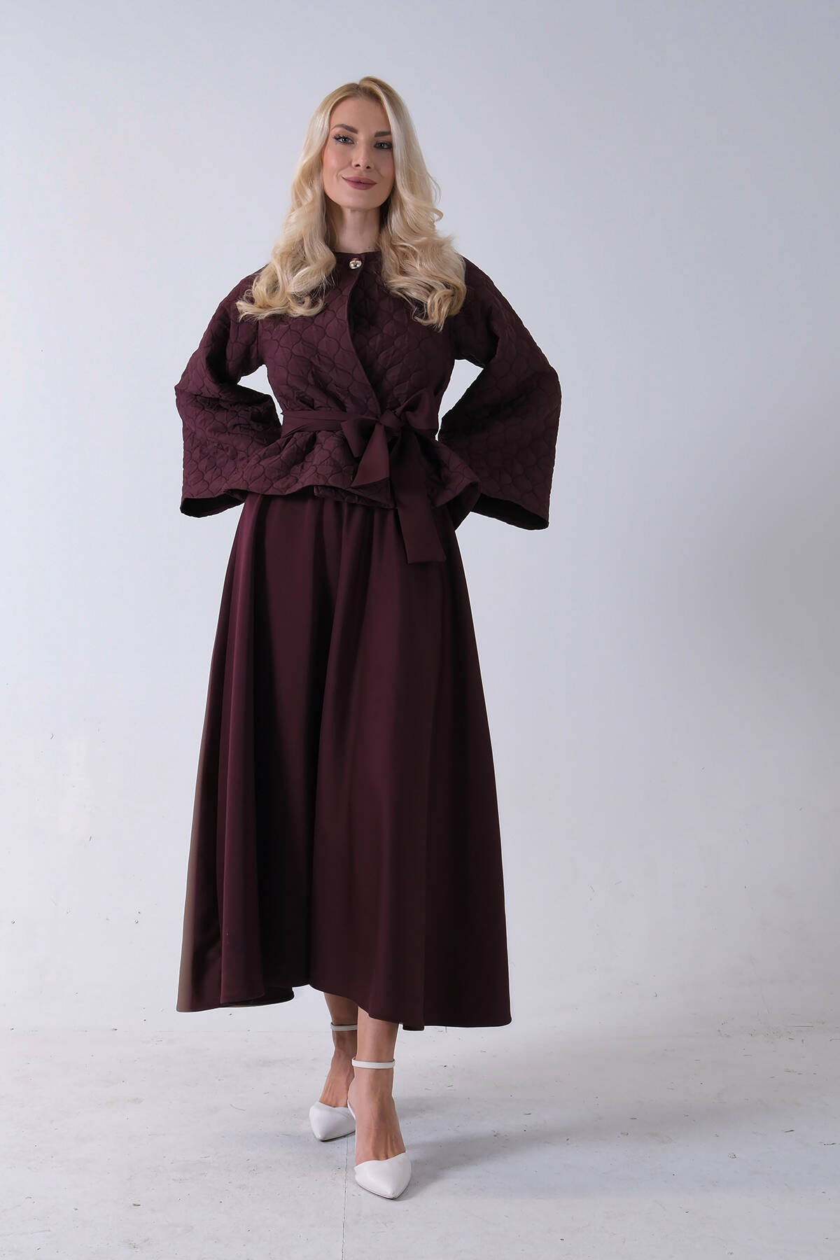 Bordo Kapitone Desenli Ceket Etekli Scuba Takım 5303163.04 - Ardanewline