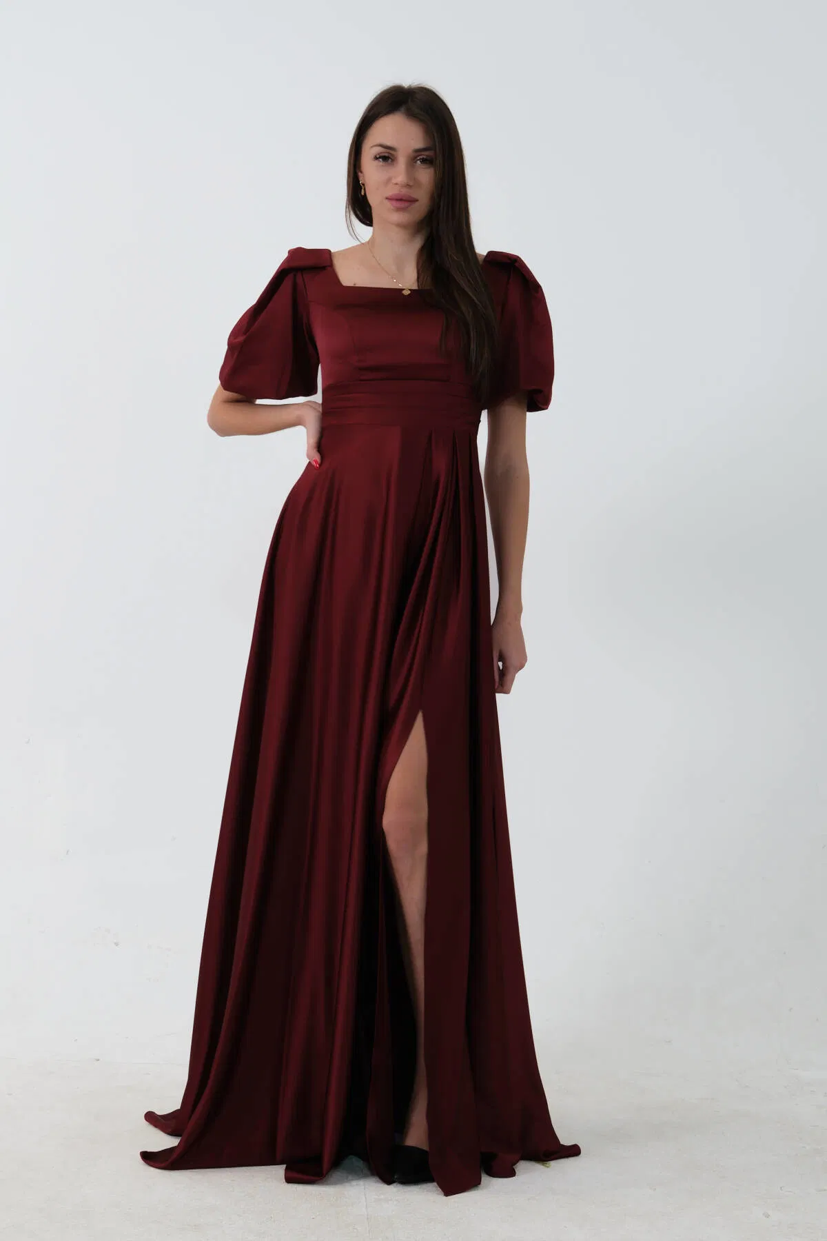 Bordo Kare Yaka Balon Kol Abiye 0801121.04 - Ardanewline