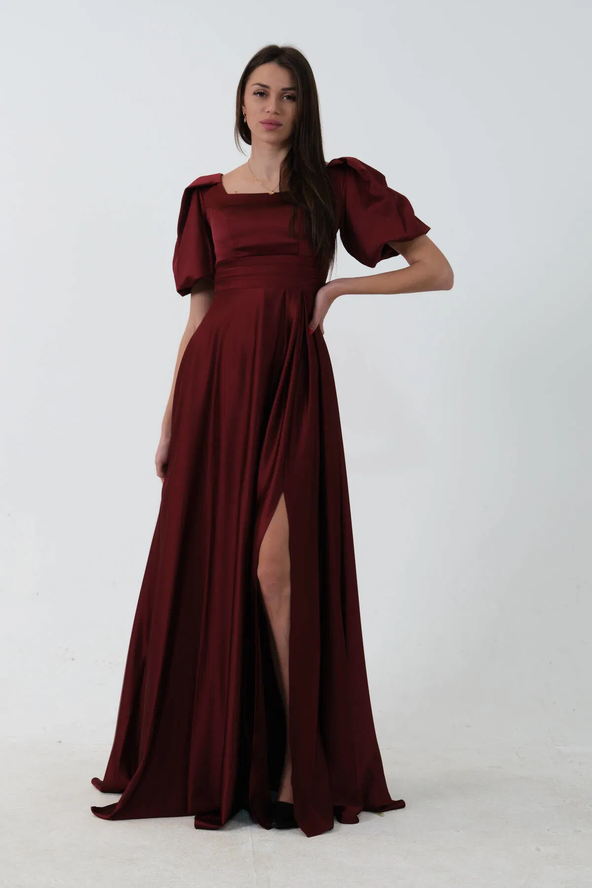 Bordo Kare Yaka Balon Kol Abiye 0801121.04 - Ardanewline (1)