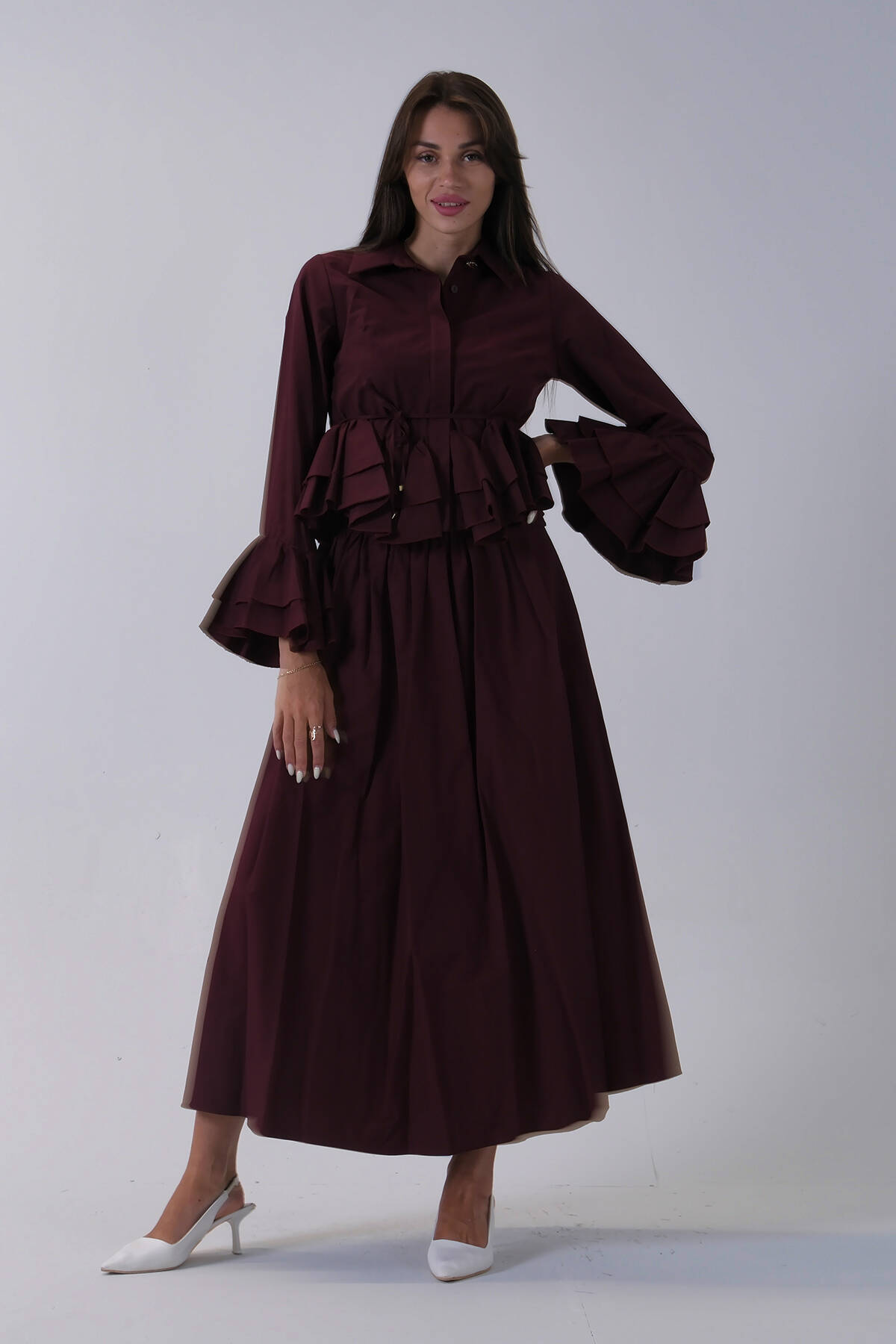 Bordo Kat Kat Bluz Detaylı Etekli Takım 5303148.04
