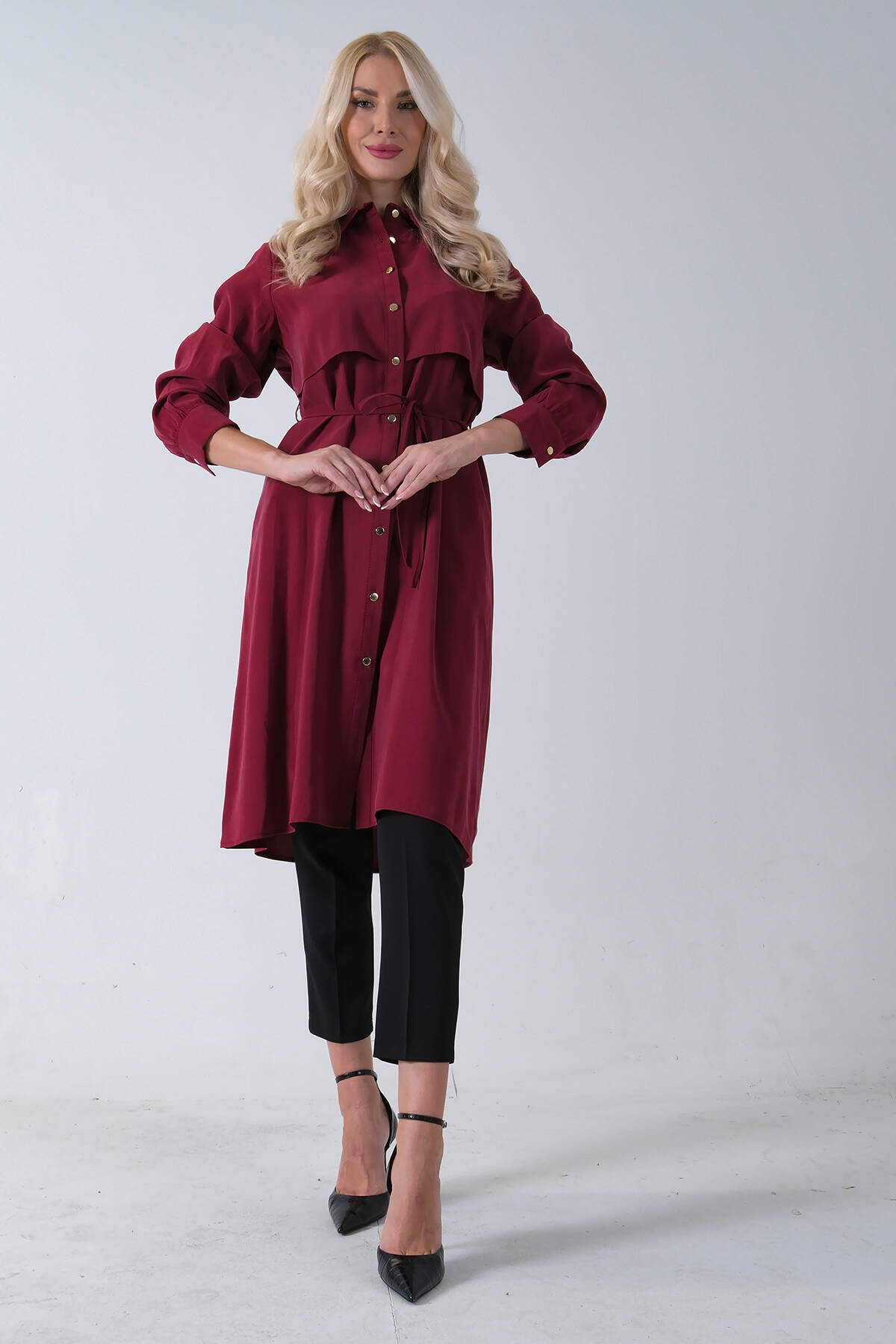 Bordo Önü Aller Detaylı Bağcıklı Modal Tunik 31050762.04 - Ardanewline