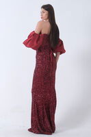Bordo Pul Payetli Balon Kol Abiye 9705296.04 - 4