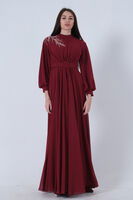 Bordo Şifon Vintage Tesettür Abiye 9705249.04 - 2