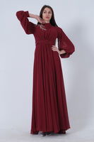 Bordo Şifon Vintage Tesettür Abiye 9705249.04 - 4