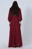 Bordo Şifon Vintage Tesettür Abiye 9705249.04 - 6