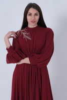 Bordo Şifon Vintage Tesettür Abiye 9705249.04 - 7