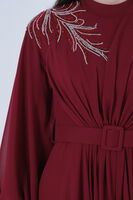 Bordo Şifon Vintage Tesettür Abiye 9705249.04 - video