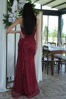 Bordo Taş İşlemeli Uzun Balık Abiye 0801056.04 - 5