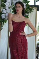 Bordo Taş İşlemeli Uzun Balık Abiye 0801056.04 - 6
