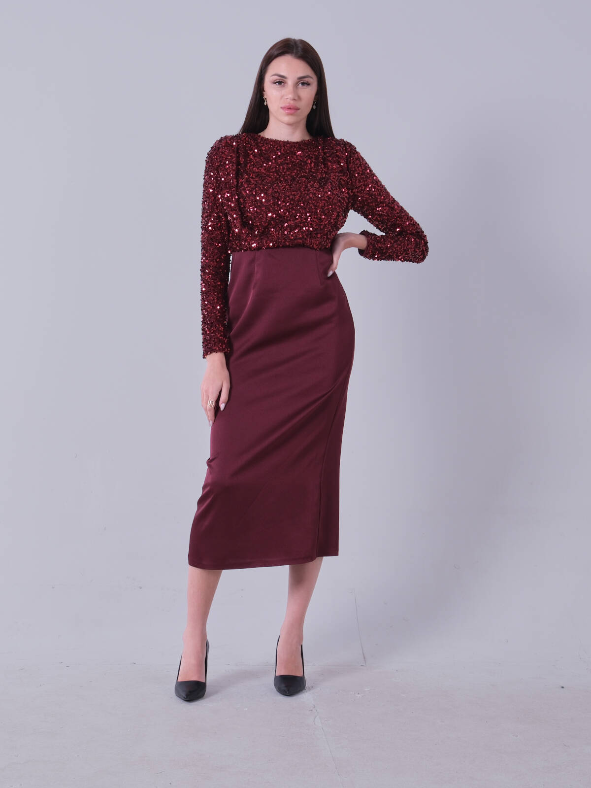 Bordo Üst Pul Payet İşlemeli Altı Krep Tesettür Abiye 6502503.04 - Ardanewline (1)