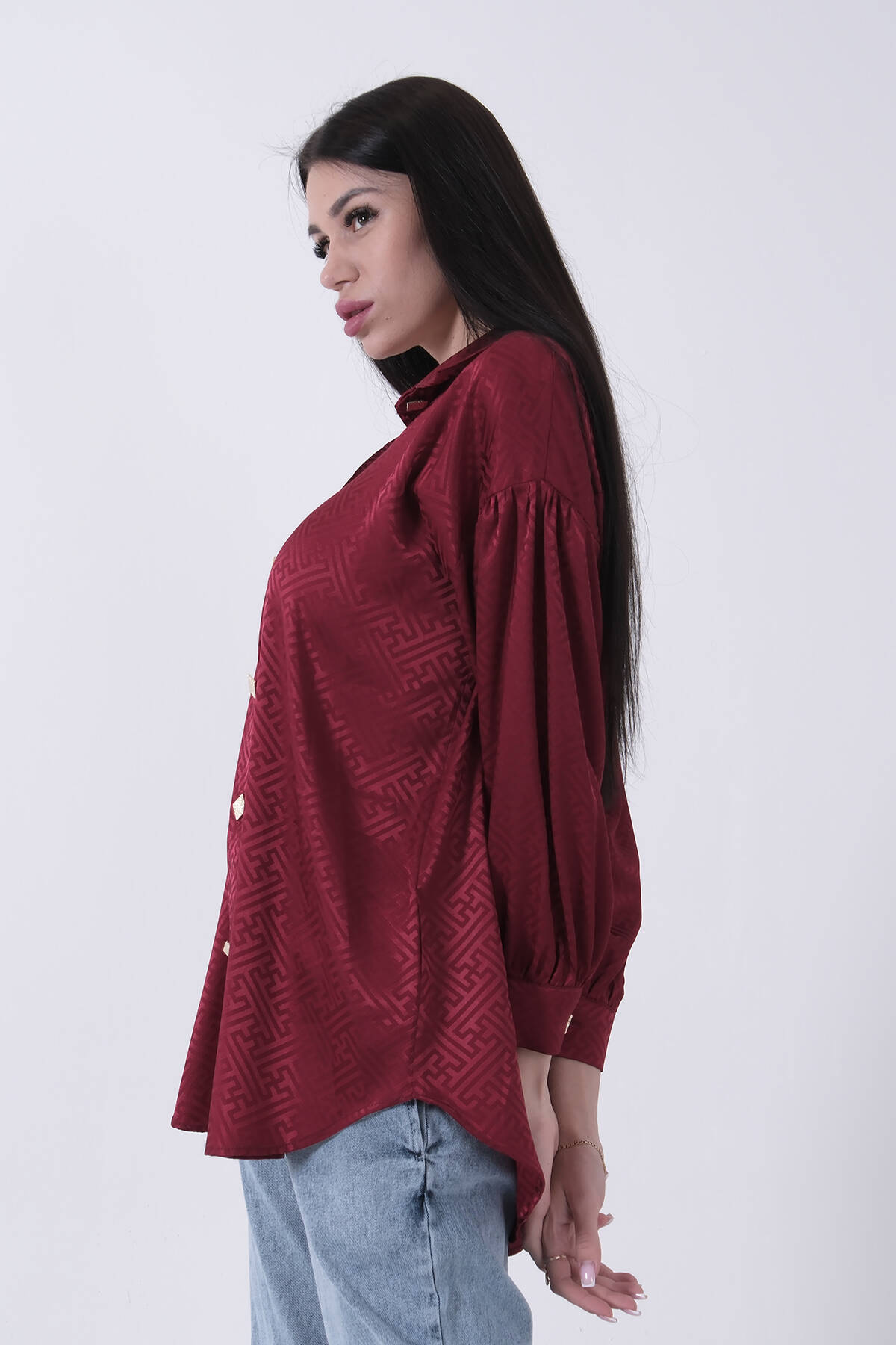Bordo Üzeri Desenli Gold Düğme Detaylı Tunik 45951993.04 - Ardanewline (1)