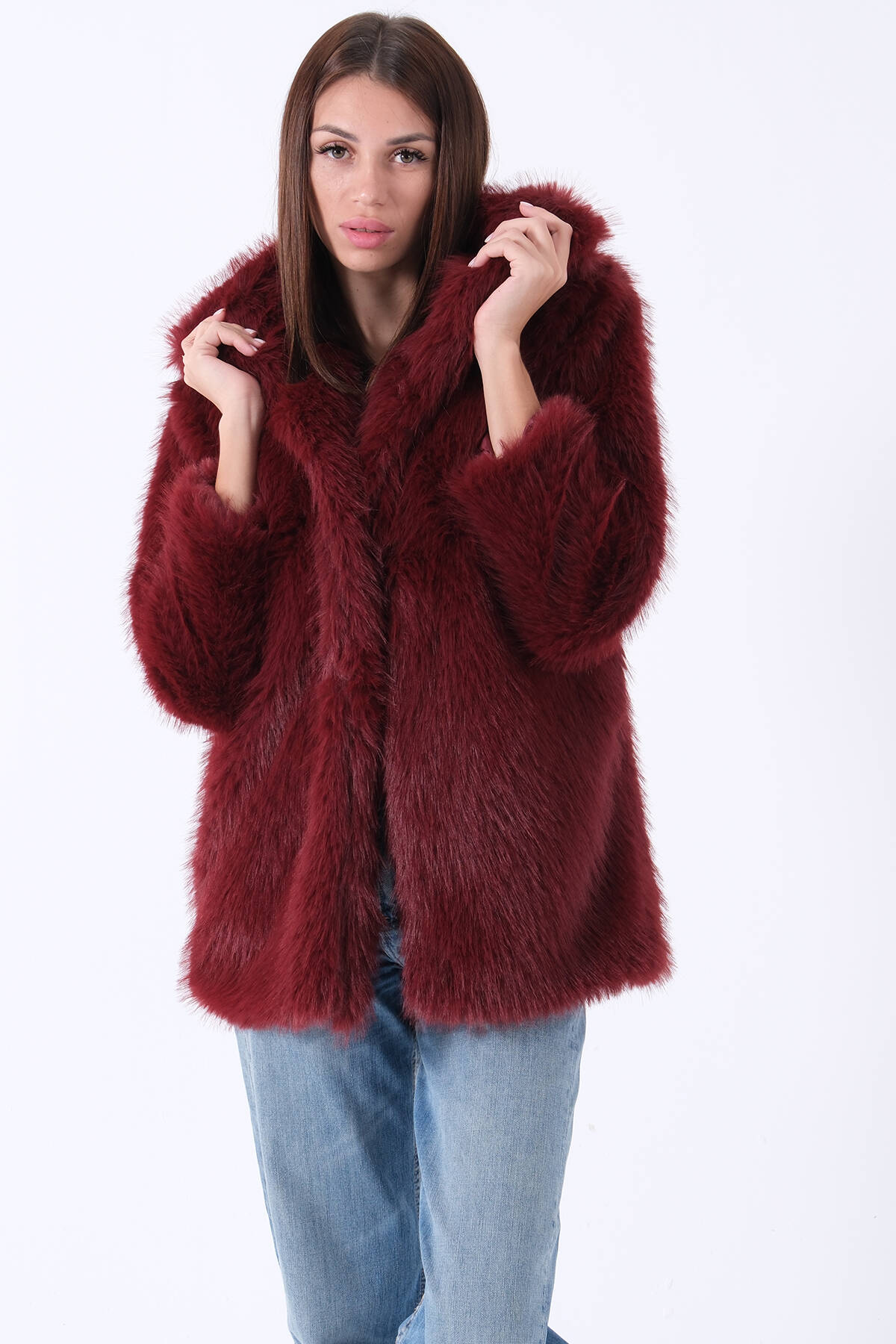 Bordo Uzun Lolita Kürk Kaban 31050729.04 - ArdaNewline
