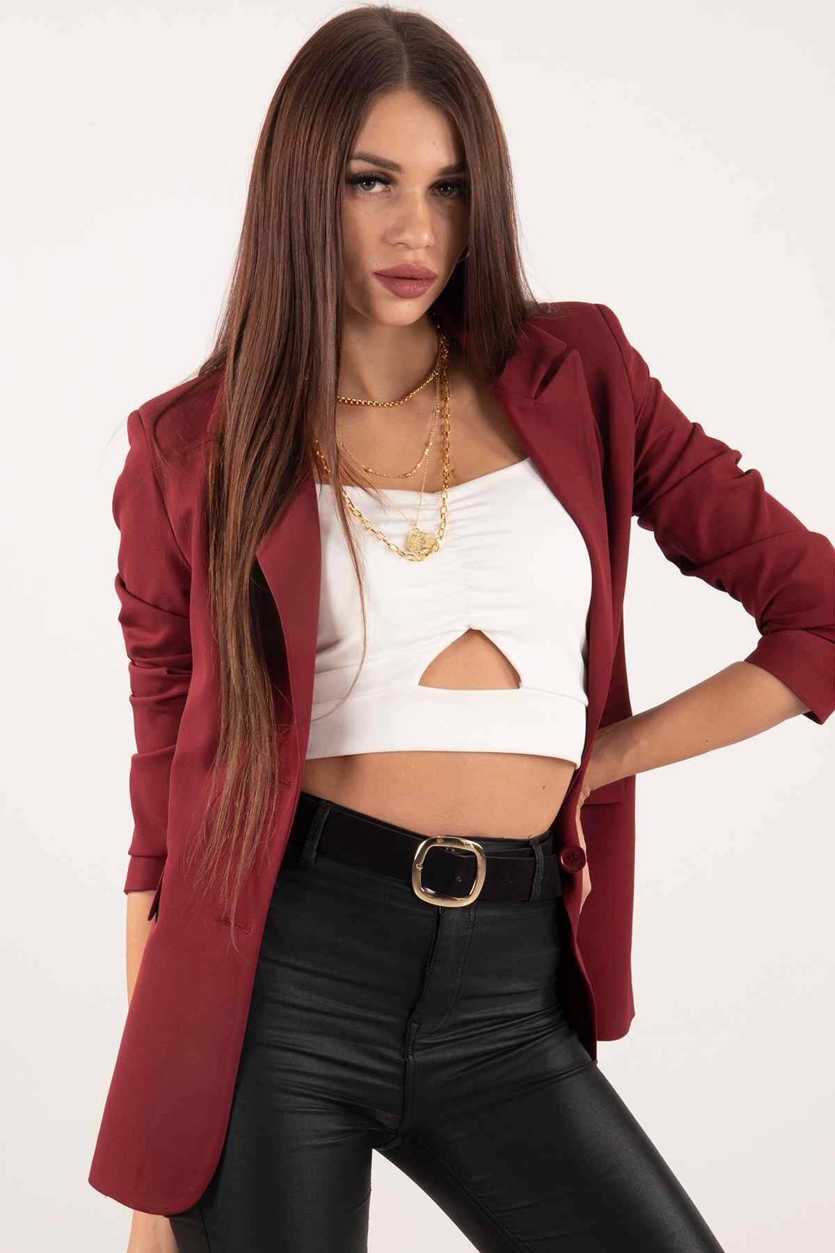 Bordo Vatkalı Astarlı Blazer Ceket 0105110.04 - Ardanewline (1)