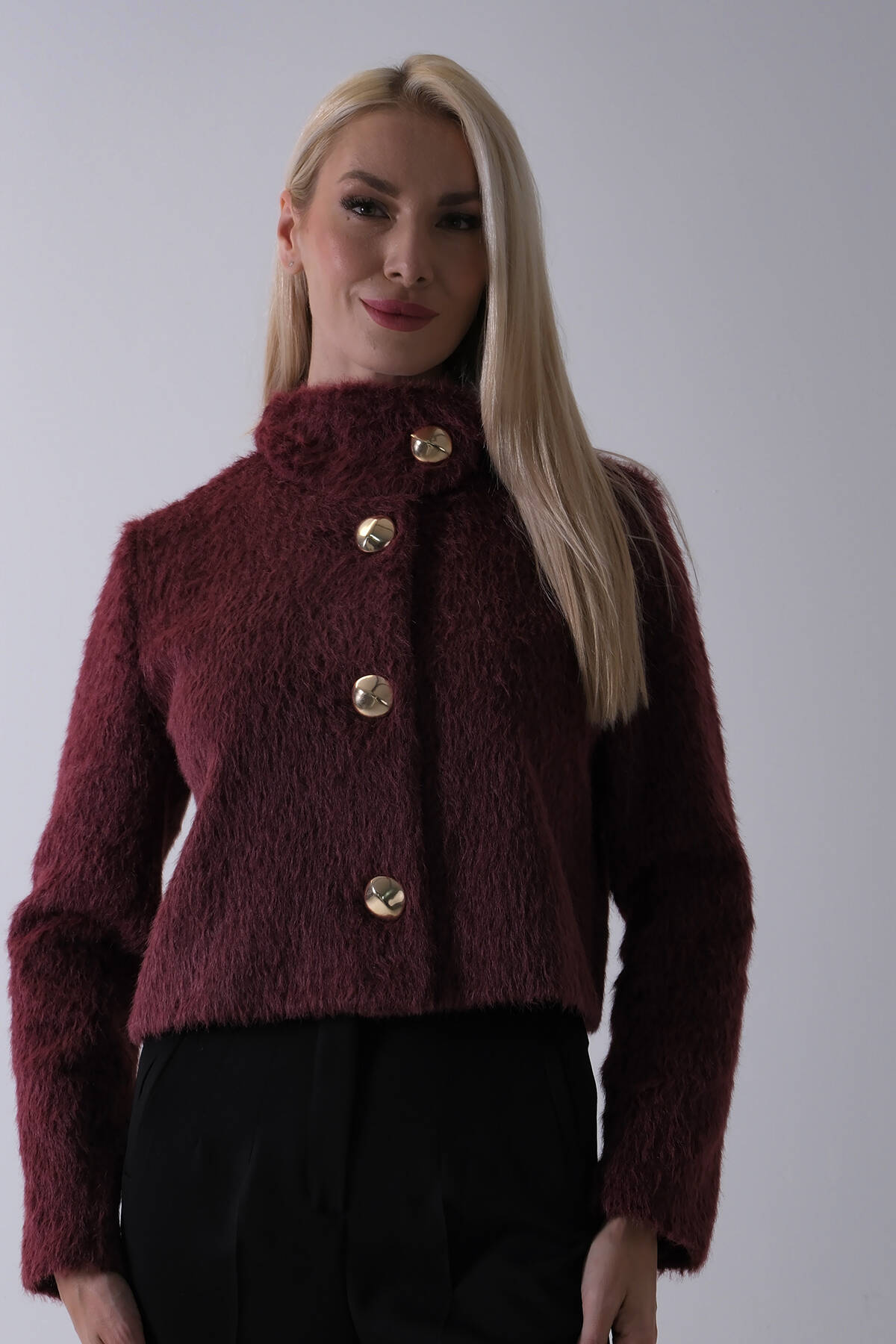 Bordo Yarım Balıkçı Yaka 4 Düğmeli Kaşe Yün Ceket 5307121.04 - Ardanewline