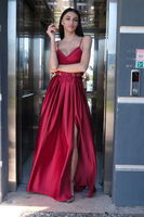 Bordo Yırtma Detaylı İp Askılı Saten Abiye Elbise 9704981.04 - 5