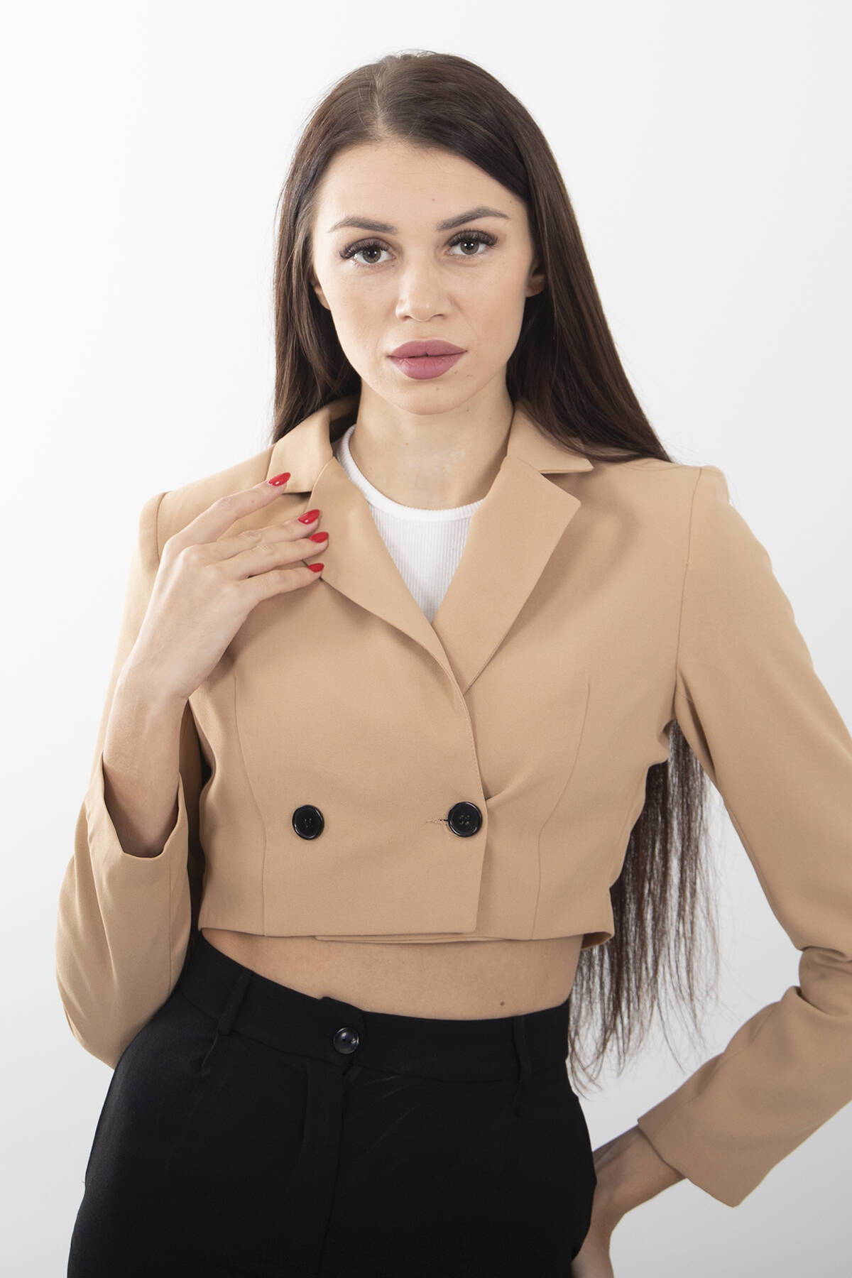 Camel Astarlı Crop Blazer Ceket 0105118.09 - Ardanewline (1)