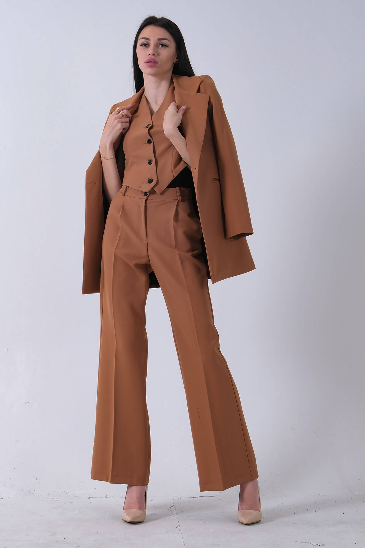 Camel Ceket-Yelek Pantolonlu 3'lü Takım Elbise 0106324.09 - Ardanewline