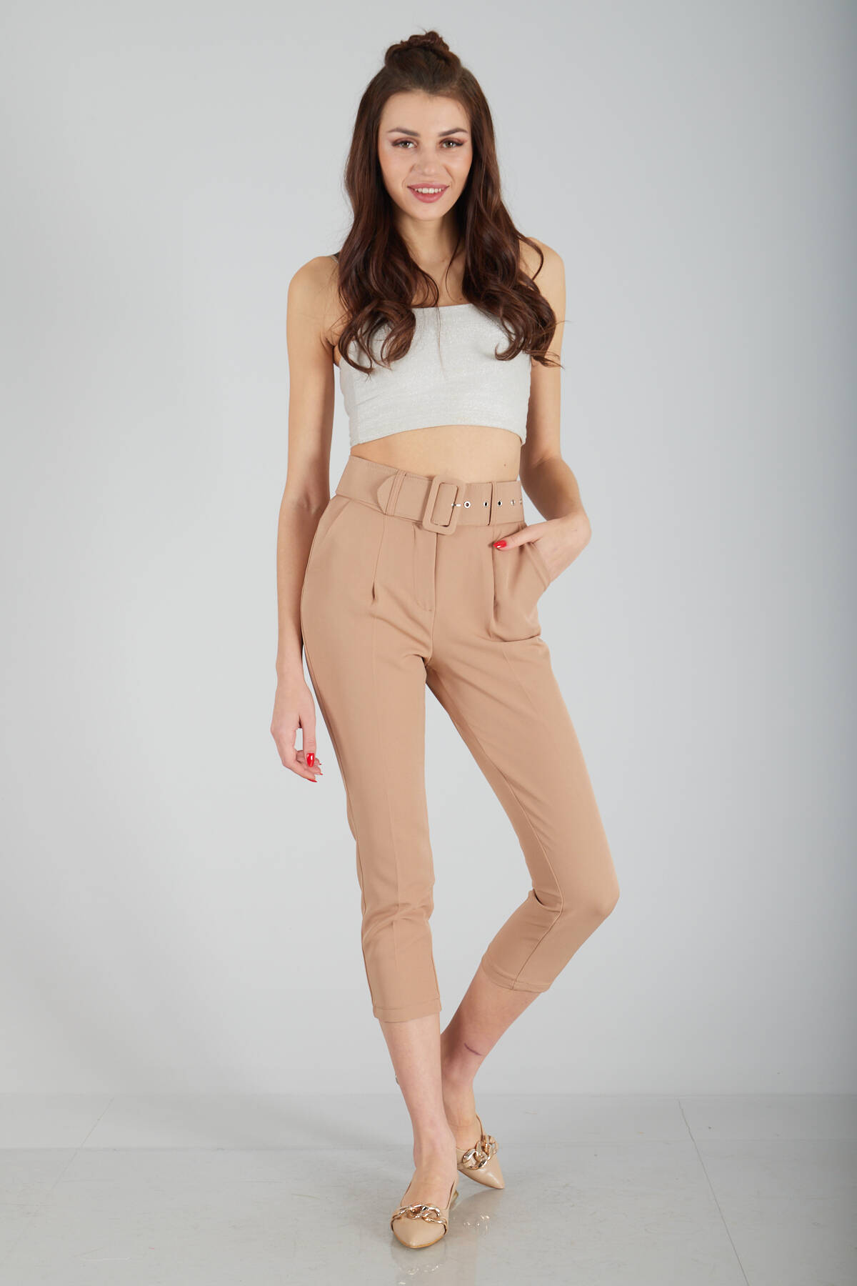 Camel Geniş Kemerli Bilek Paça Klasik Pantolon 0303553.09 - Ardanewline