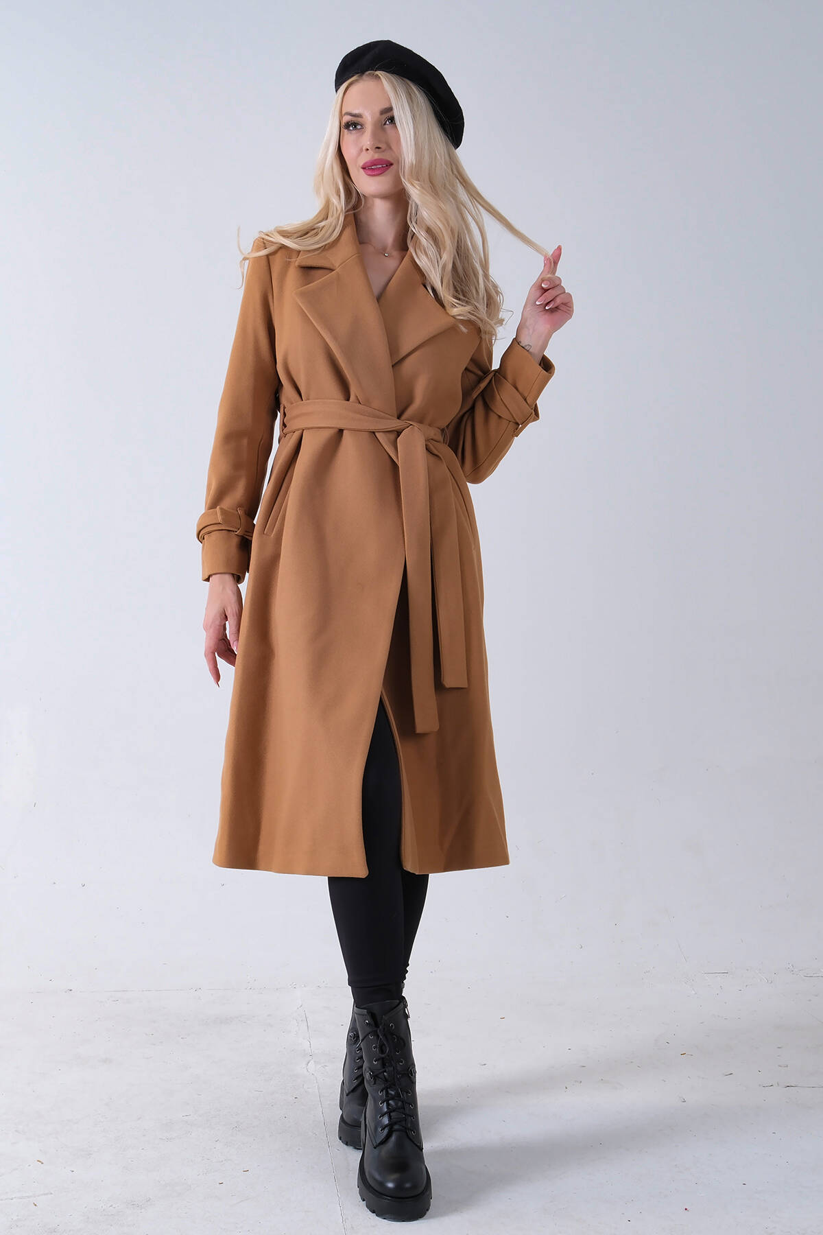 Camel Kol Bağlamalı Seyyar Kuşaklı Uzun Kaşe Kaban 41630051.09 - Ardanewline (1)