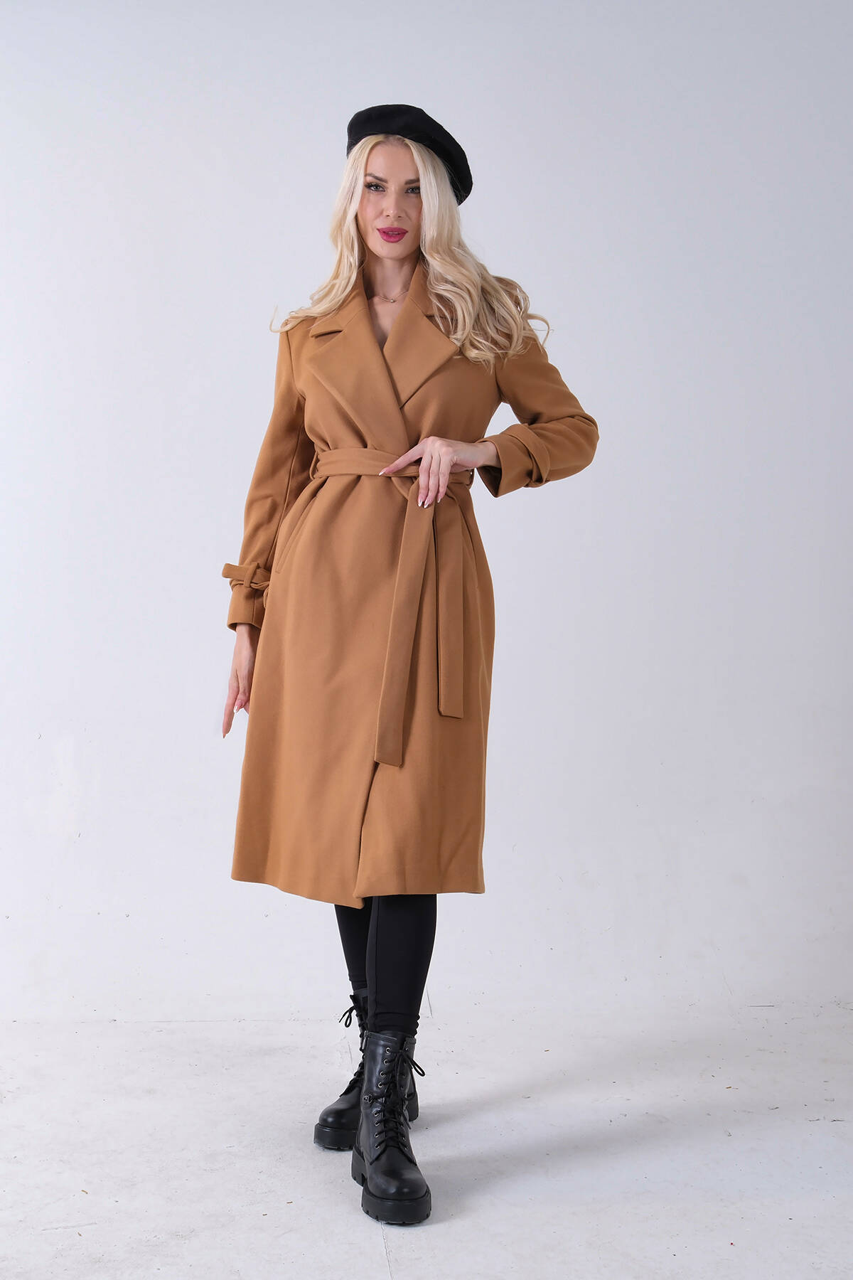 Camel Kol Bağlamalı Seyyar Kuşaklı Uzun Kaşe Kaban 41630051.09 - Ardanewline