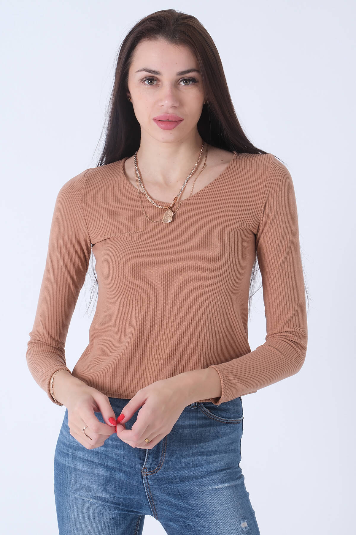 Camel Örme V Yaka Kazak 0103012.09 - Ardanewline