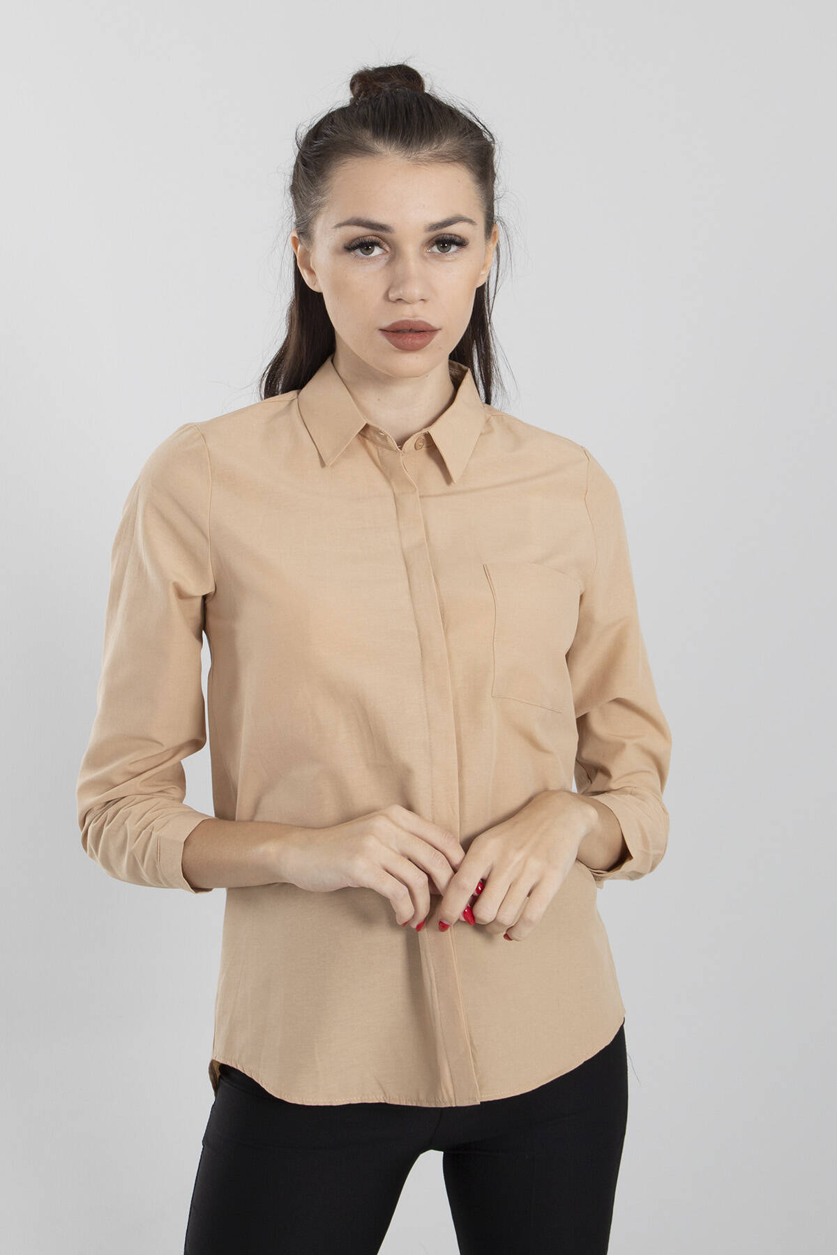 Camel Uzun Kol Düğme Kapamalı Gömlek 382462.09 - Ardanewline