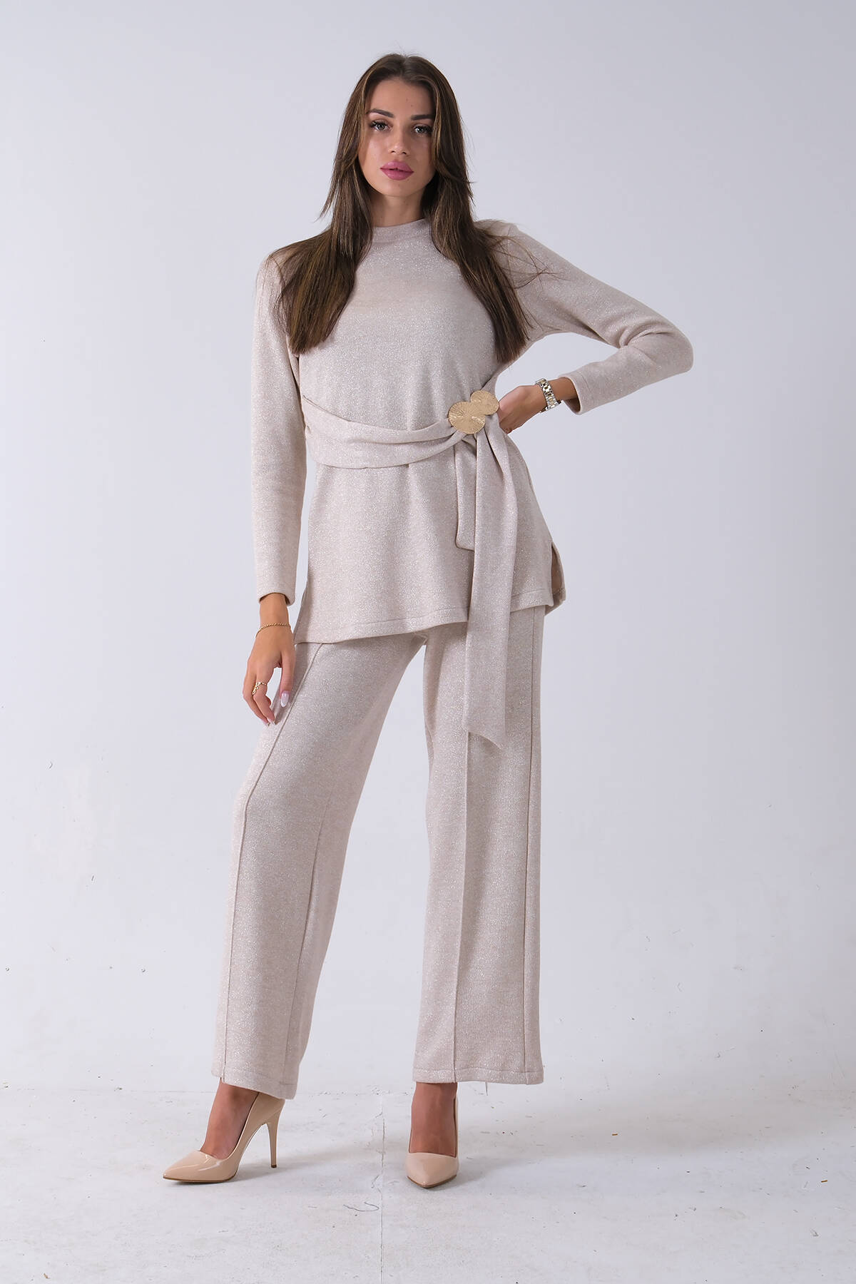 Ekru Altın Toka Detaylı Pantolonlu Takım 4577282.147 - Ardanewline (1)