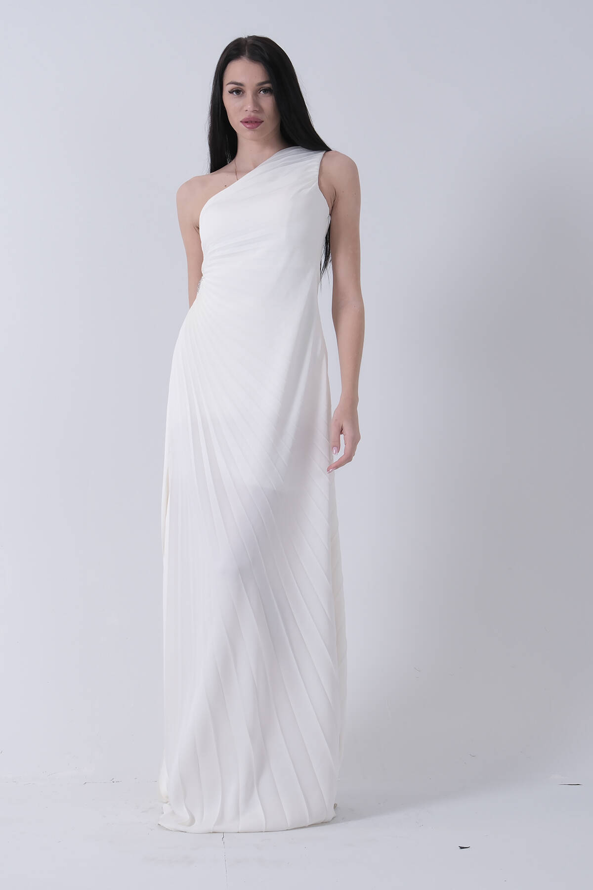 Ekru Bel Dekolteli Taş İşlemeli Abiye Elbise 4521014.147 - Ardanewline (1)