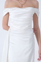 Ekru Drape Detaylı Saten Kumaş Abiye Elbise 9704858.147 - video