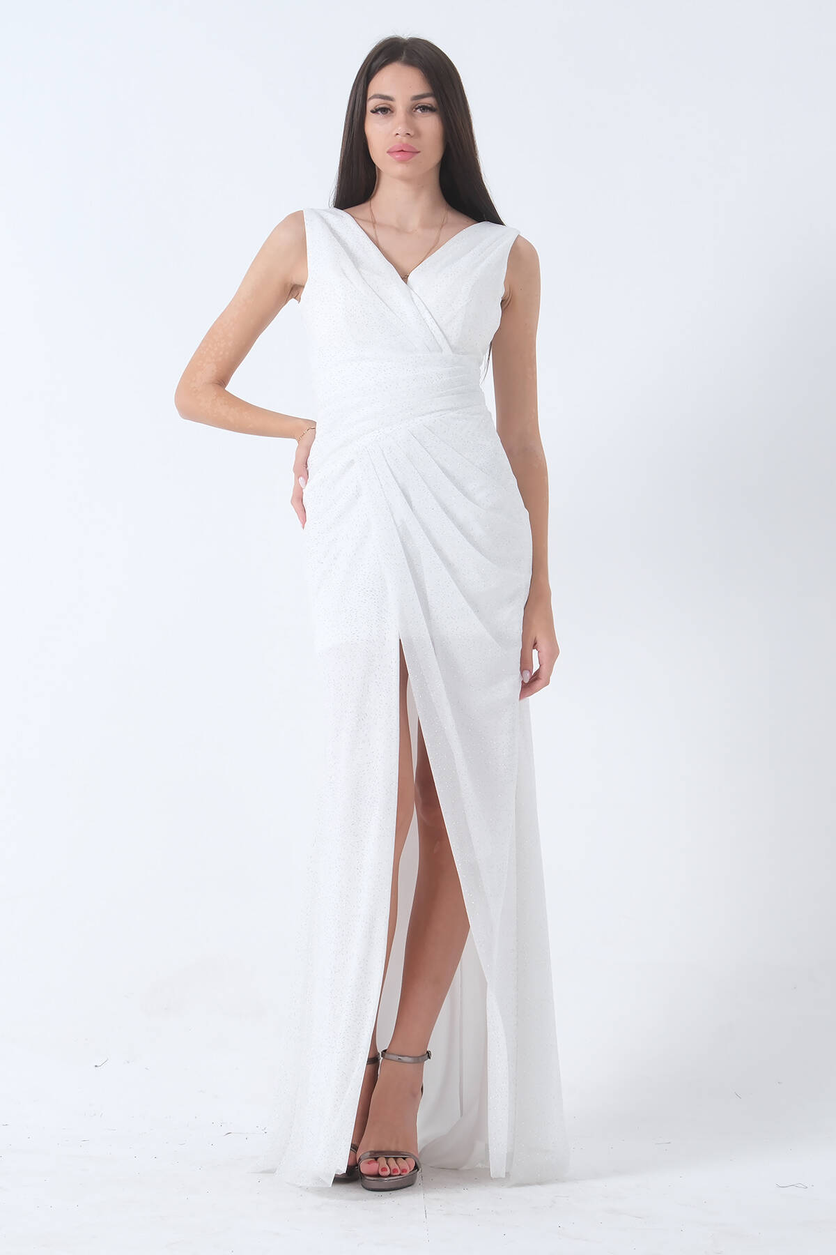 Ekru Eteği Kapaklı Abiye Elbise 1301779.147 - Ardanewline