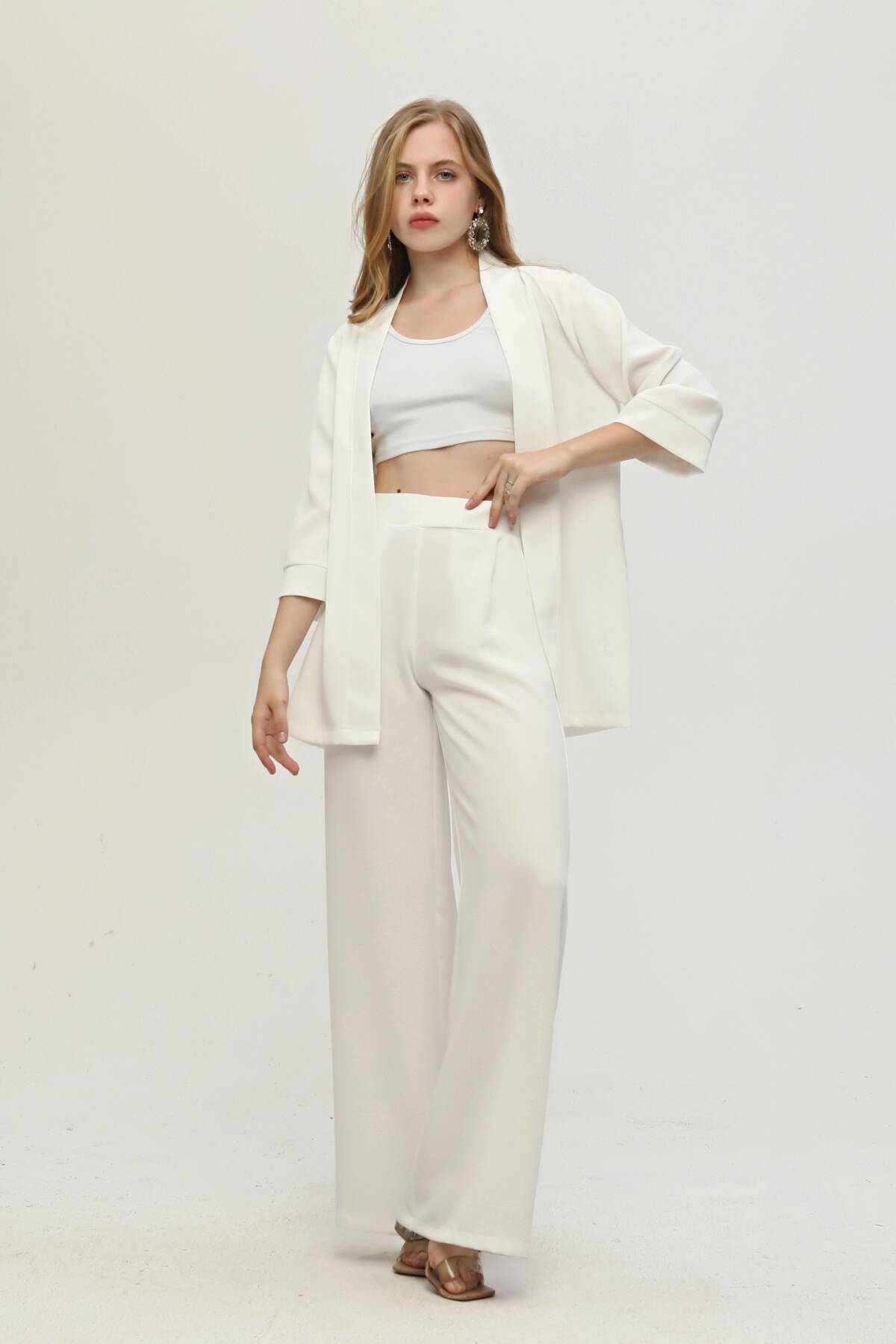 Ekru Kimono Pantolon İkili Krep Takım 0106314.147 - Ardanewline