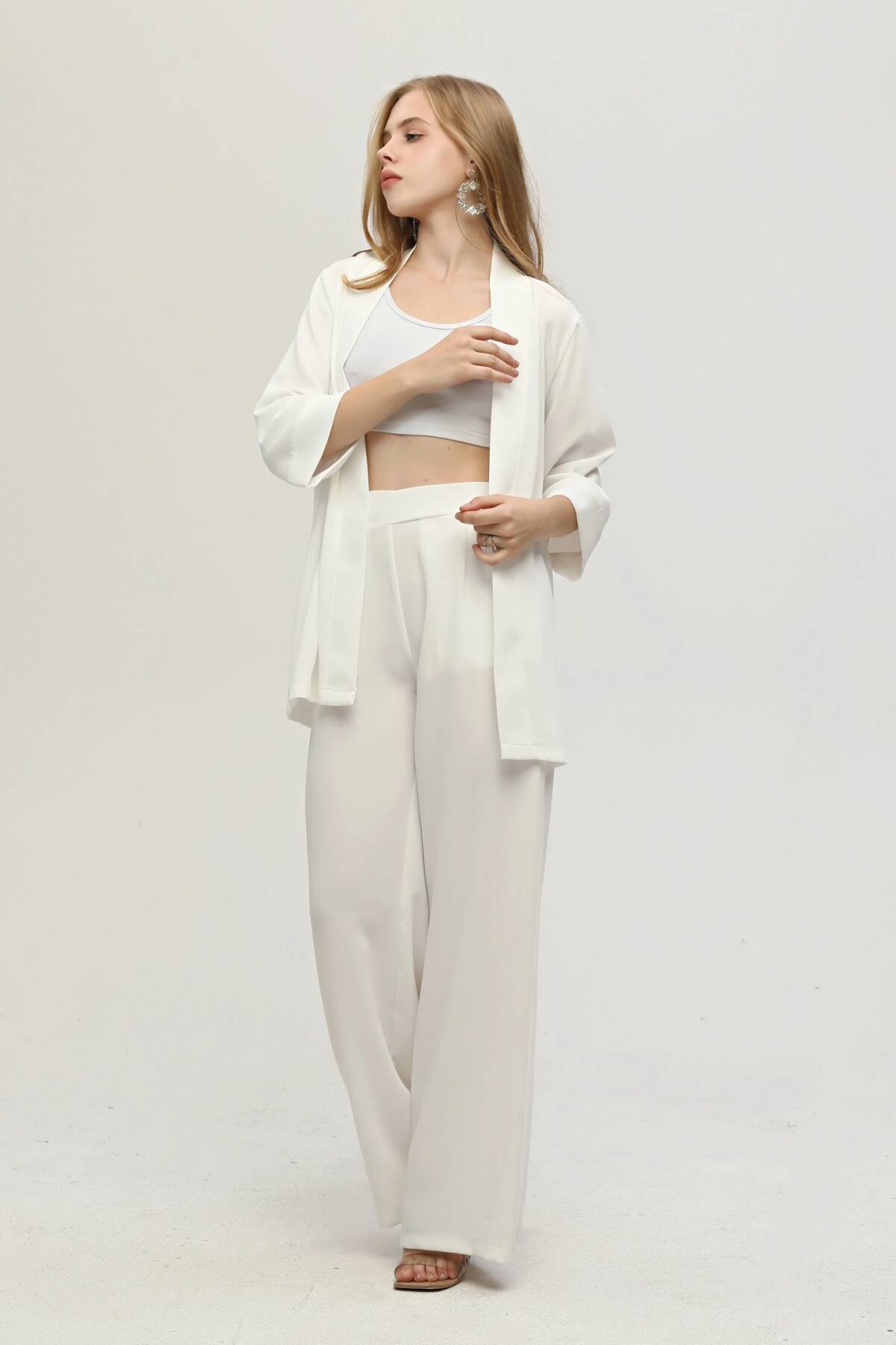 Ekru Kimono Pantolon İkili Krep Takım 0106314.147 - Ardanewline (1)