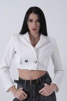Ekru Kruvaze Yaka Kaşe Crop Astarlı Blazer Ceket 0105125.147 - 1