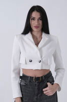 Ekru Kruvaze Yaka Kaşe Crop Astarlı Blazer Ceket 0105125.147 - 3