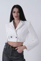 Ekru Kruvaze Yaka Kaşe Crop Astarlı Blazer Ceket 0105125.147 - 4