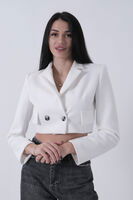 Ekru Kruvaze Yaka Kaşe Crop Astarlı Blazer Ceket 0105125.147 - 6