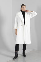 Ekru Önden Düğmeli Oversize Örme Kaşe Kaban 0108068.147 - 1