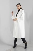 Ekru Önden Düğmeli Oversize Örme Kaşe Kaban 0108068.147 - 3