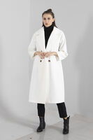 Ekru Önden Düğmeli Oversize Örme Kaşe Kaban 0108068.147 - 4