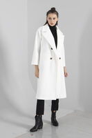 Ekru Önden Düğmeli Oversize Örme Kaşe Kaban 0108068.147 - 5