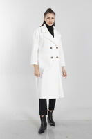 Ekru Önden Düğmeli Oversize Örme Kaşe Kaban 0108068.147 - 6