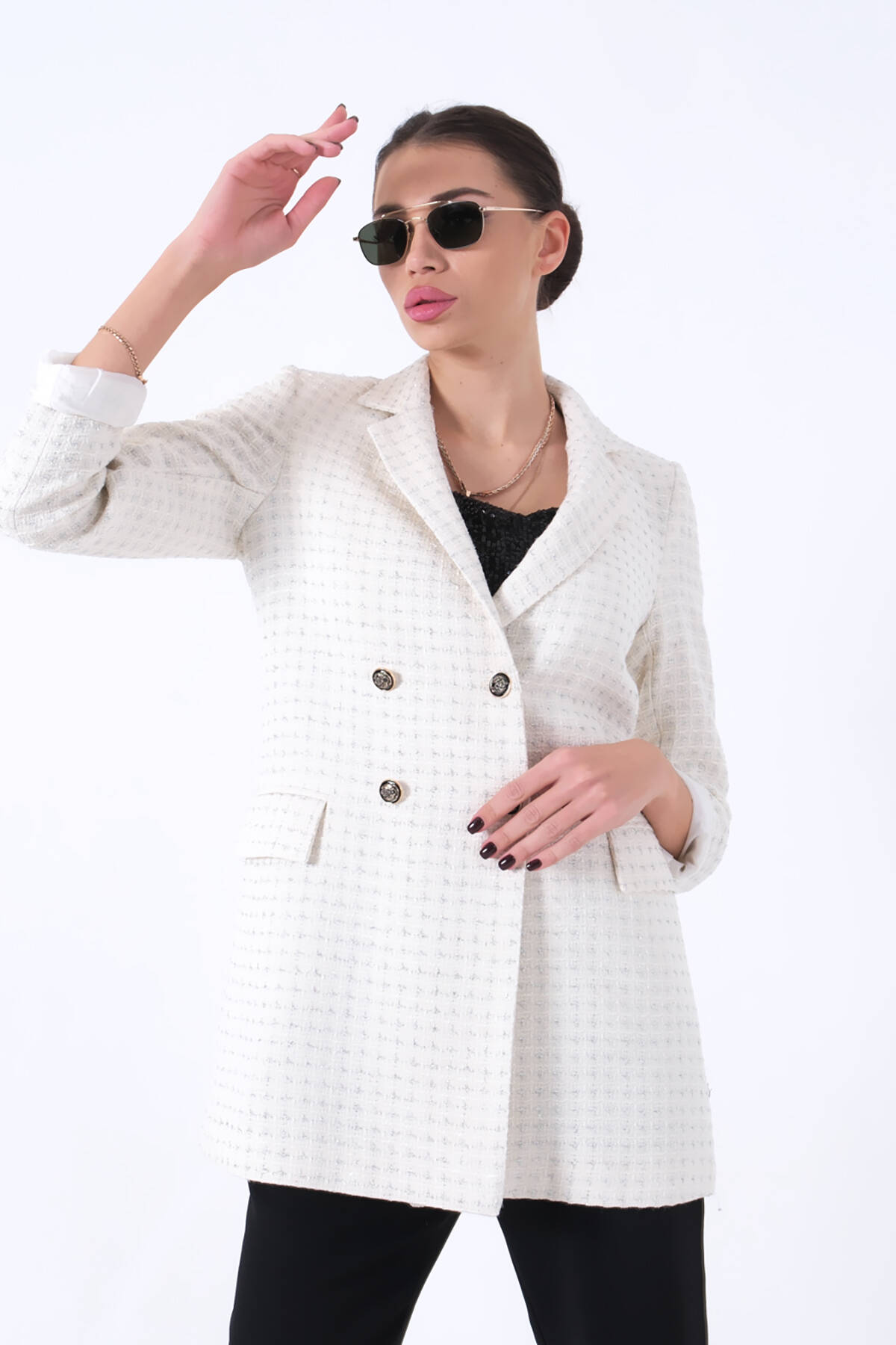 Ekru Simli Tüvit Metal Düğmeli Ceket 0105138.147 - Ardanewline