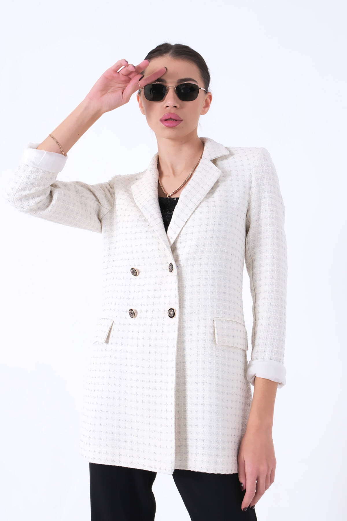 Ekru Simli Tüvit Metal Düğmeli Ceket 0105138.147 - Ardanewline (1)