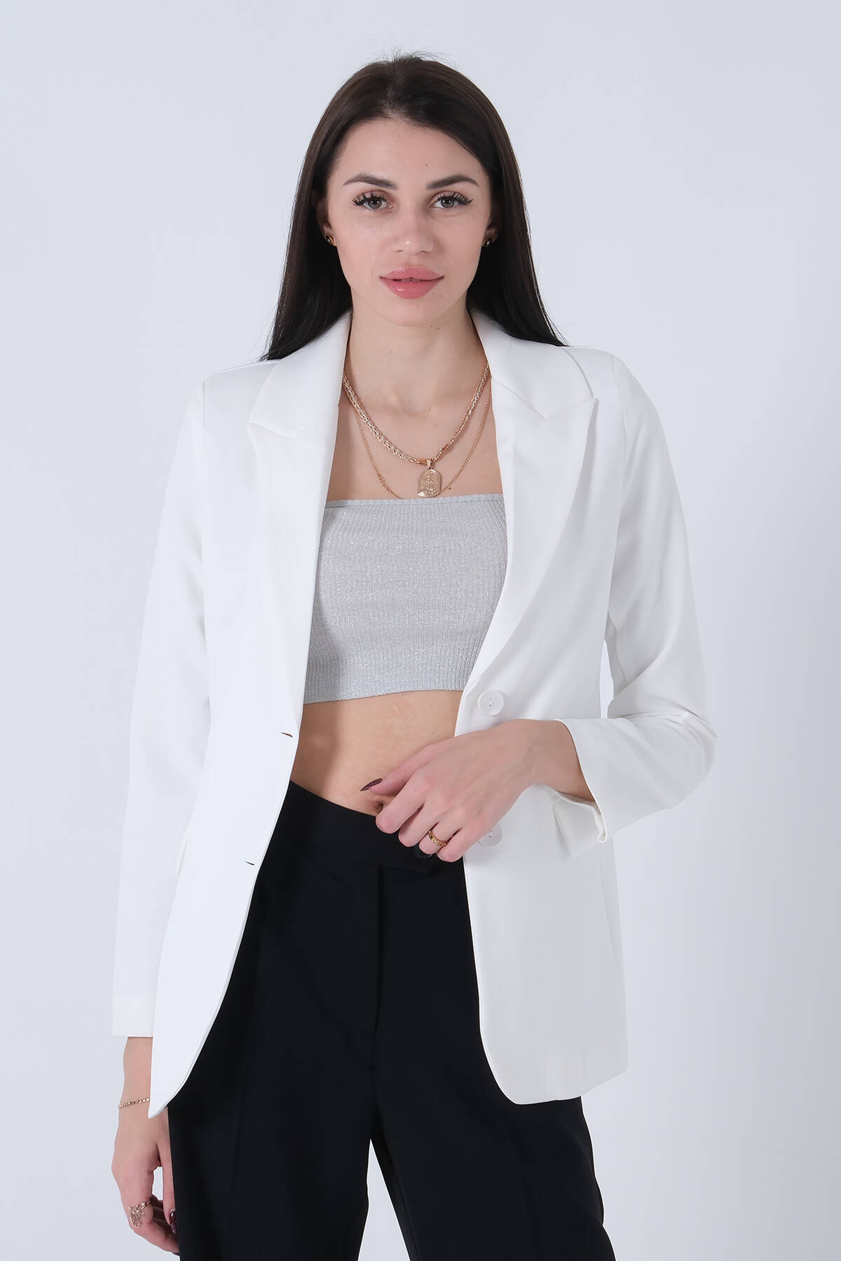 Ekru Vatkalı Astarlı Blazer Ceket 0105110.147 - Ardanewline (1)